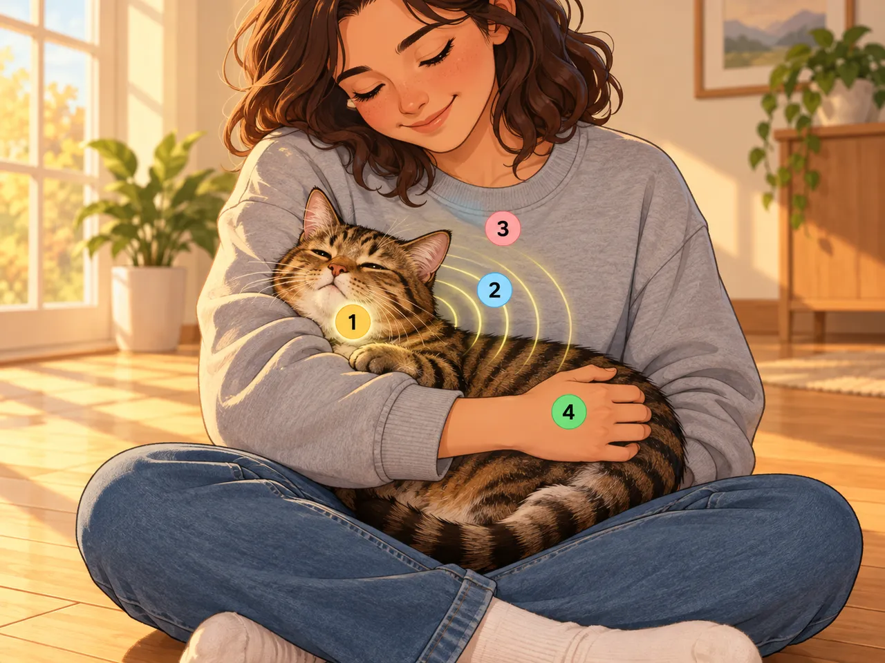 胸元でゴロゴロする猫