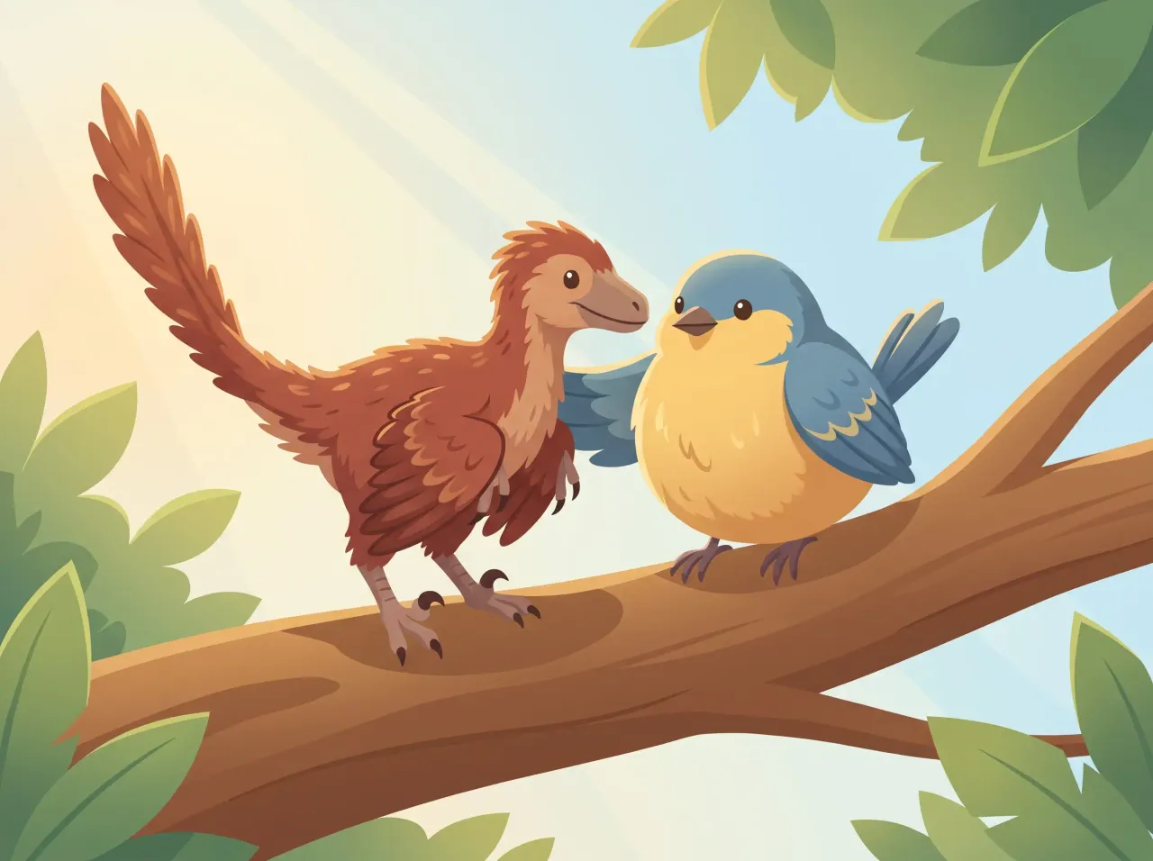 ديناصور مكسو بالريش وطائر