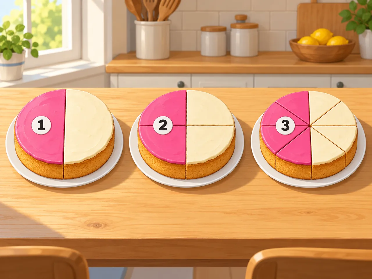 La moitié d’un gâteau de trois façons