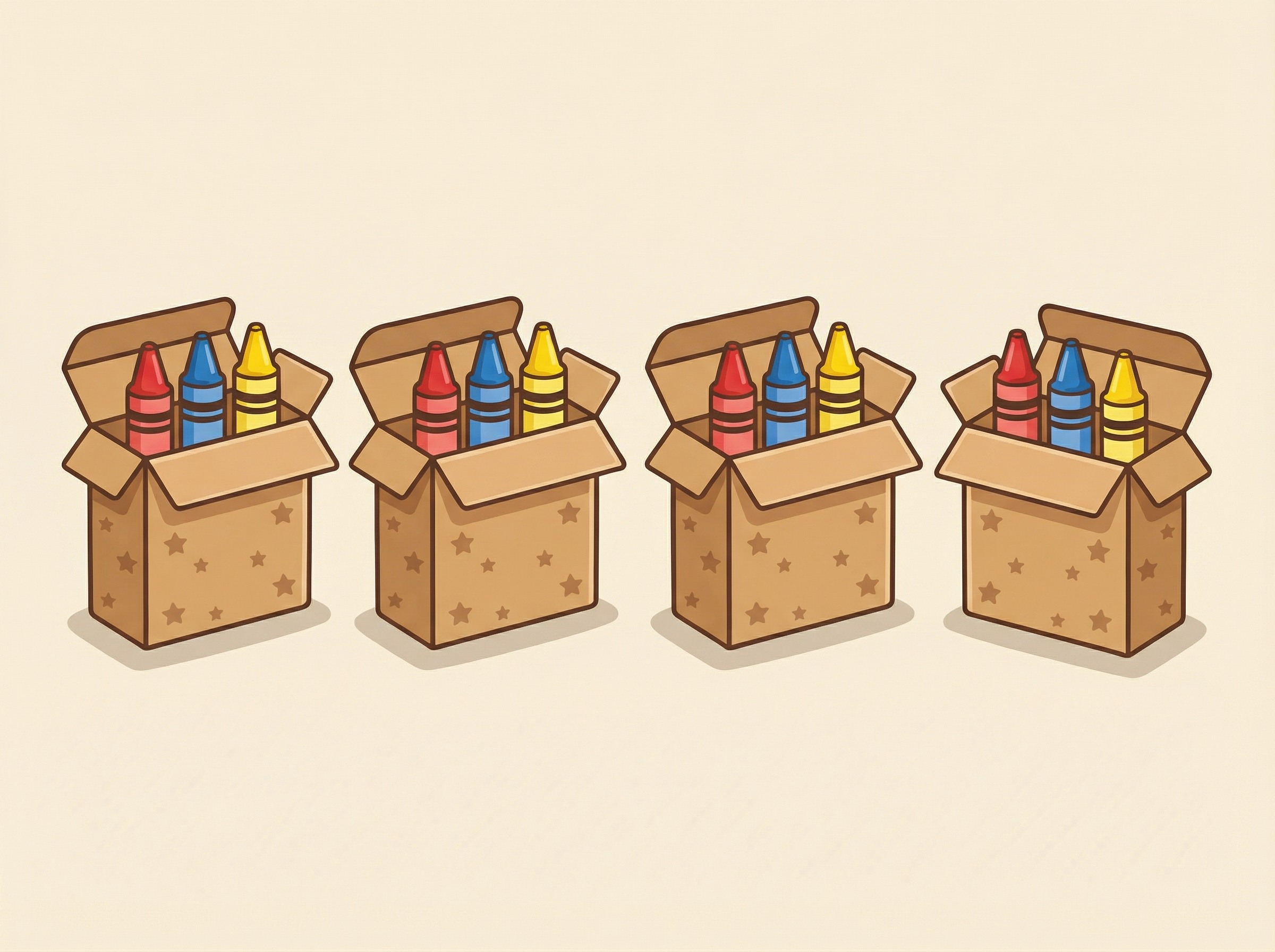 Quatre boîtes de trois crayons